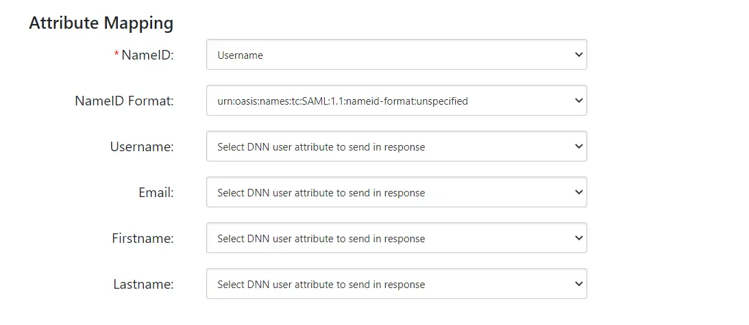 DNN SAML IDP - DNN as SAML Identity Provider - Attribute Mapping