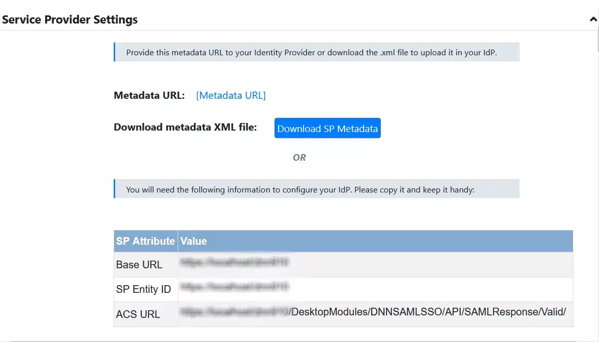 DNN SAML Single Sign-On (SSO) - DNN SAML SSO - Service Provider Metadata