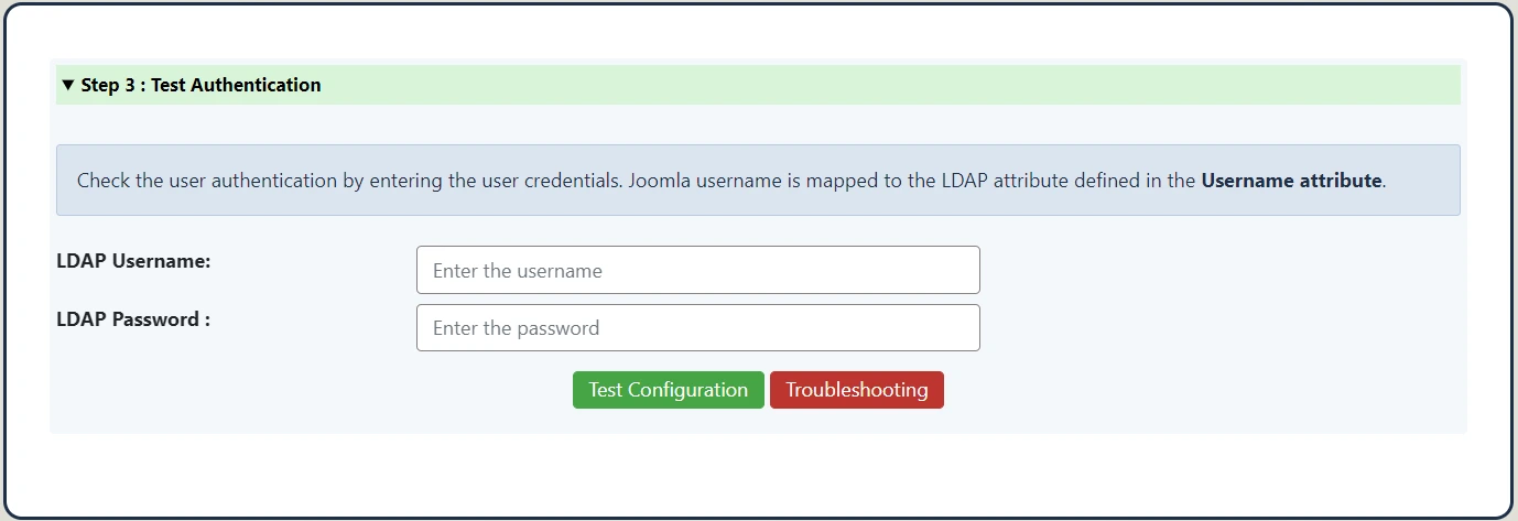 Test User Authentication by entering username and password of user