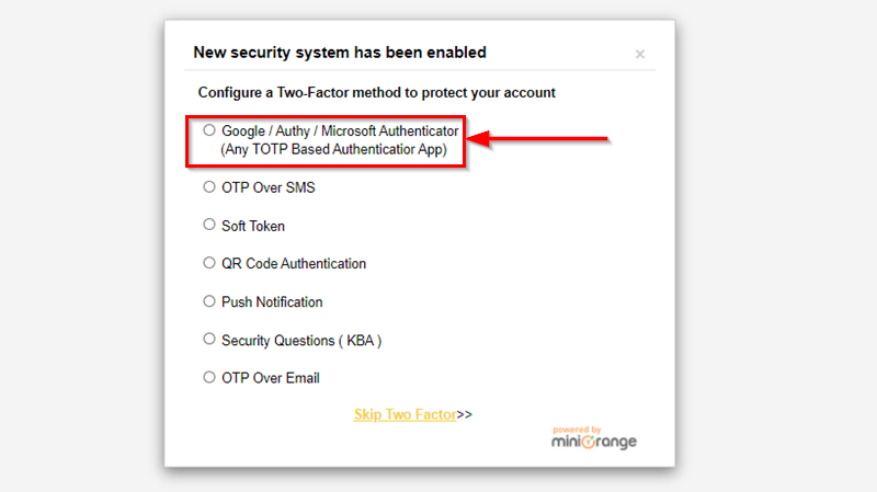 Logout and configure two factor