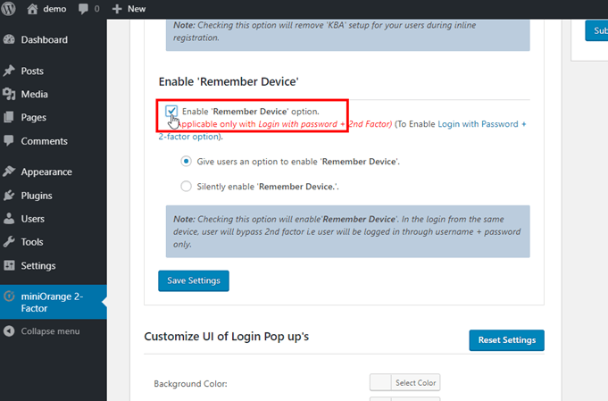 Enable remember device