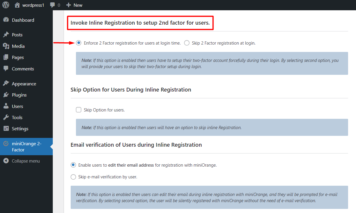 Compulsory 2 Factor registration for users at login time.