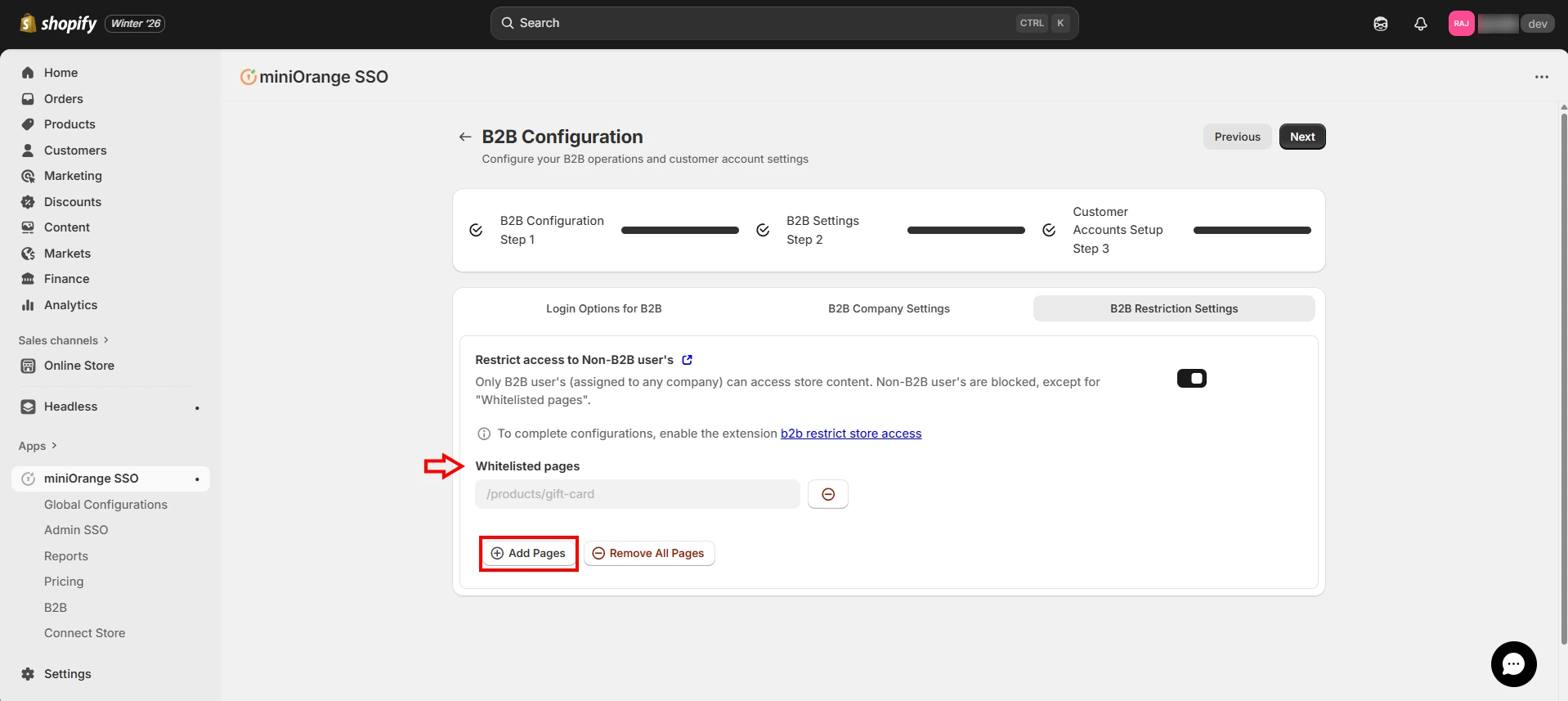 Shopify B2B Whitelist Pages