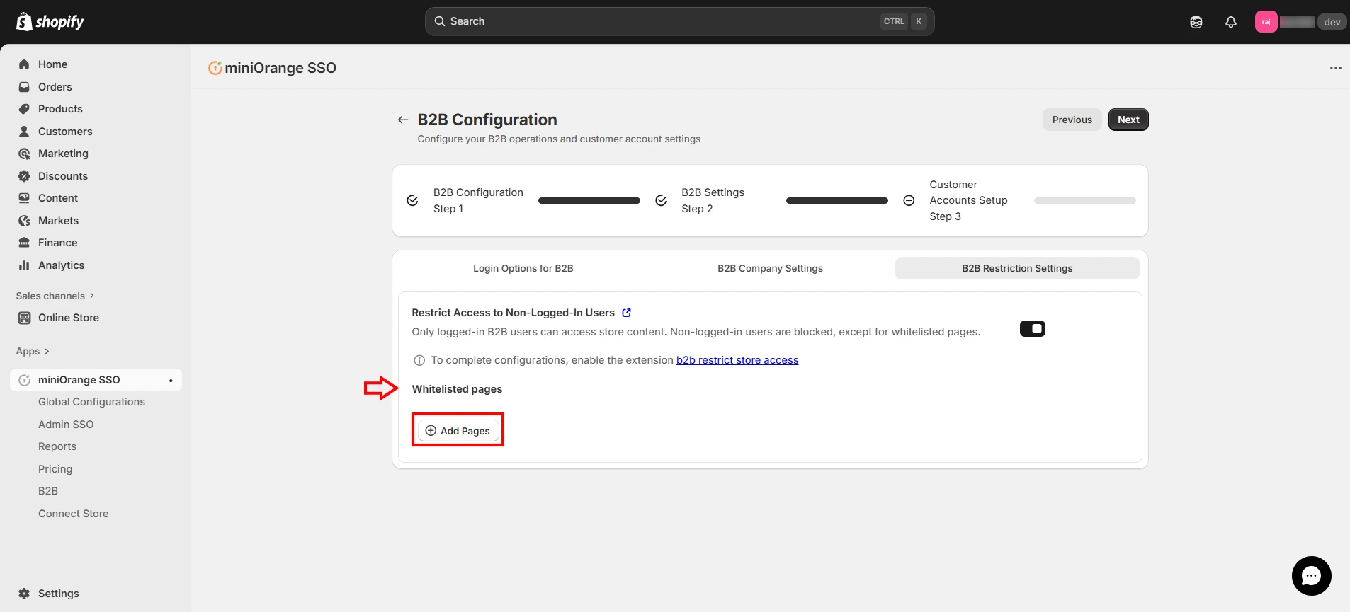 Shopify B2B Whitelist Pages