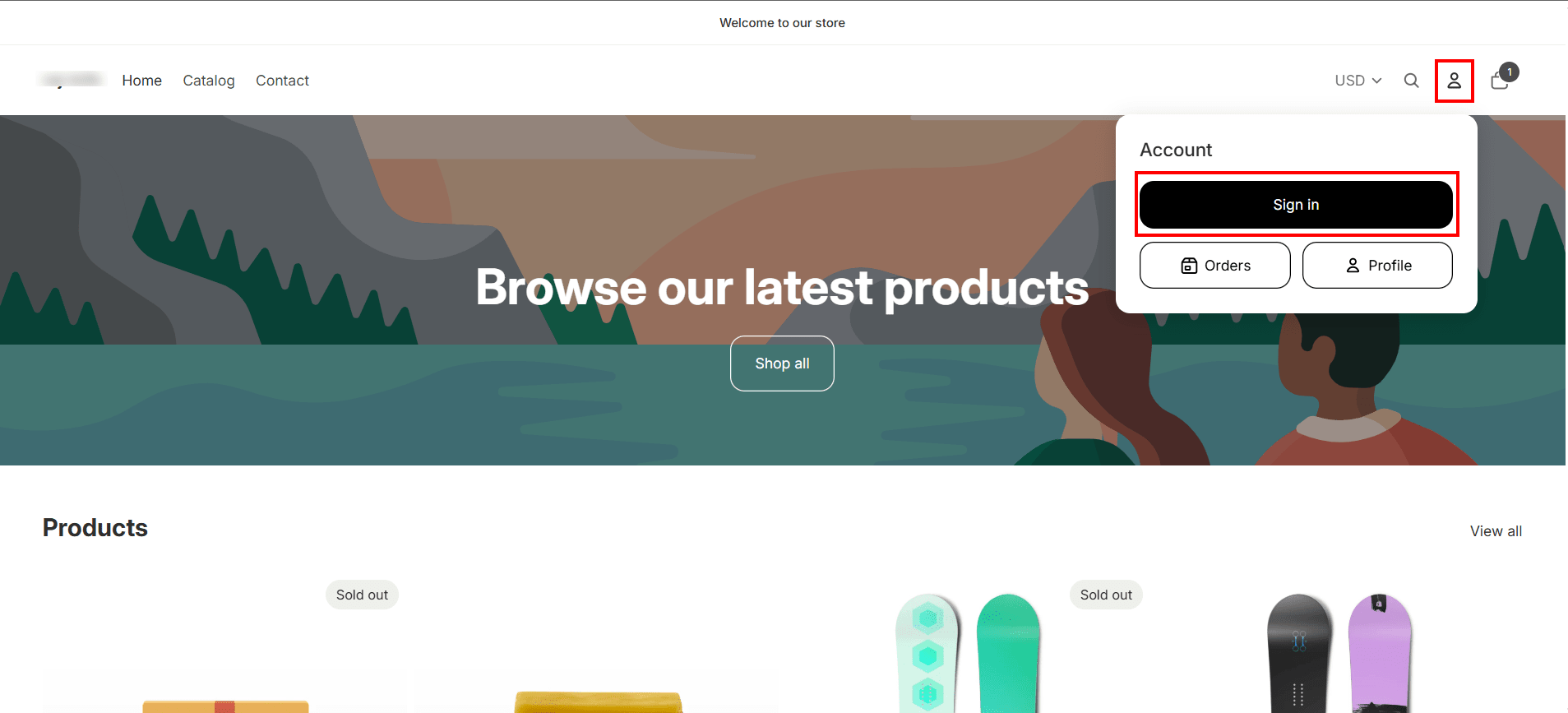 Shopify B2B Click on the User Icon Sign-In