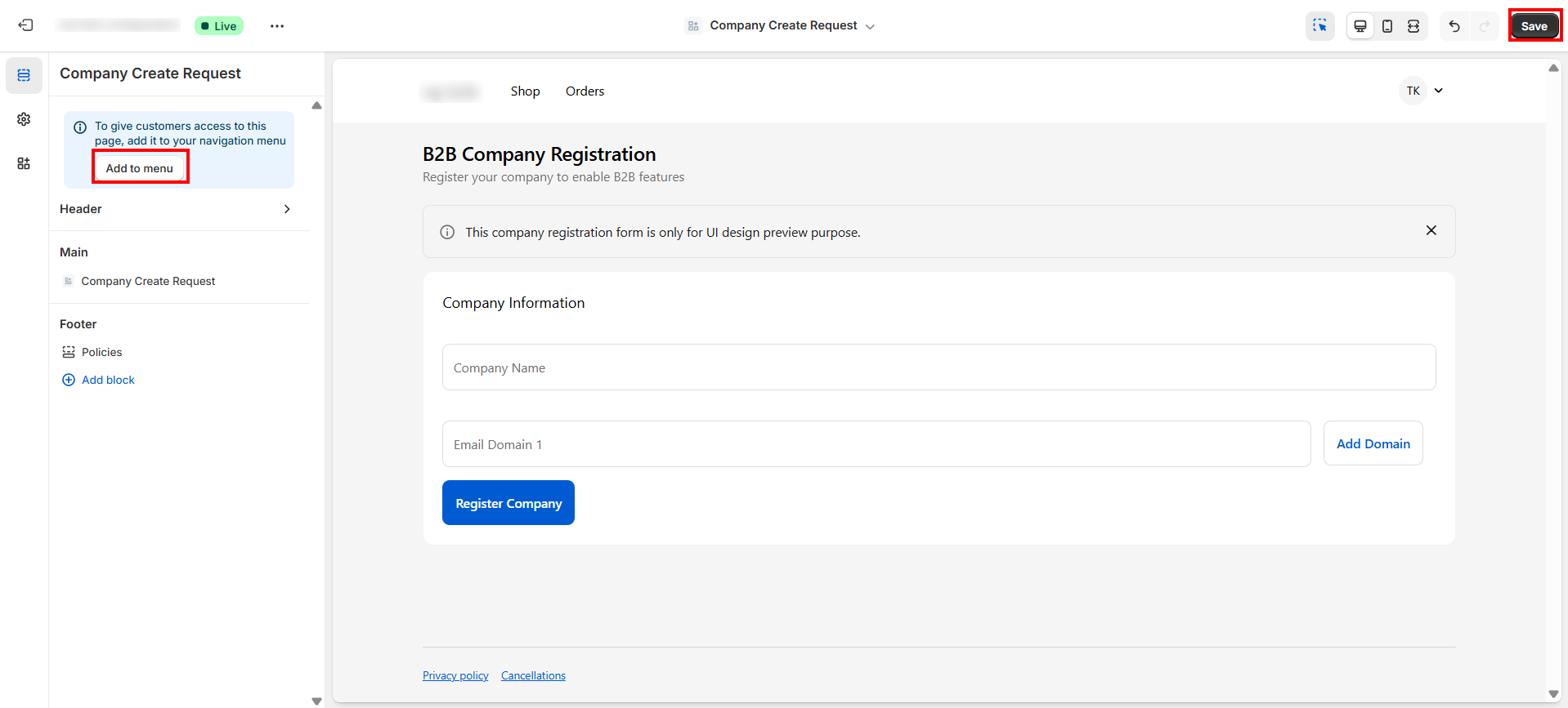 Add Create Company Request to Menu