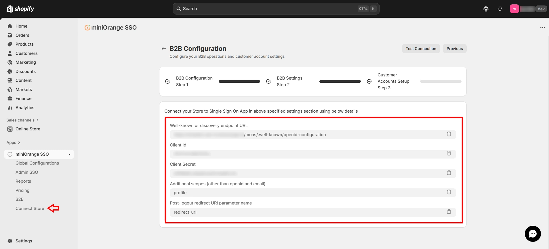 Metadata to Connect Shopify Store with SSO App
