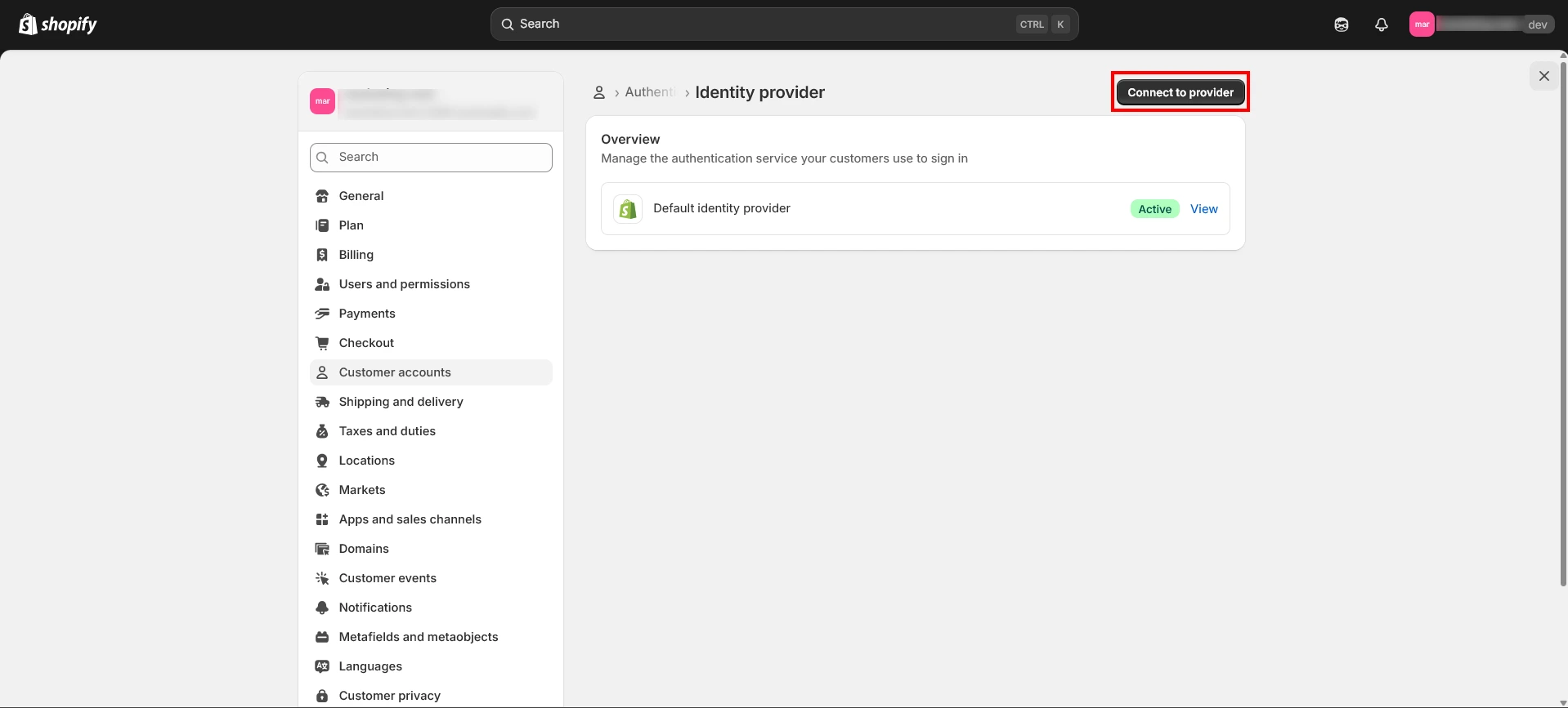 Click on the Connect to Provider Button