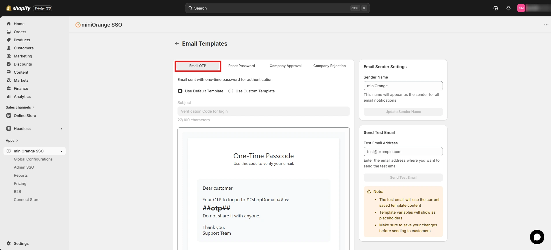Customize Email OTP Template