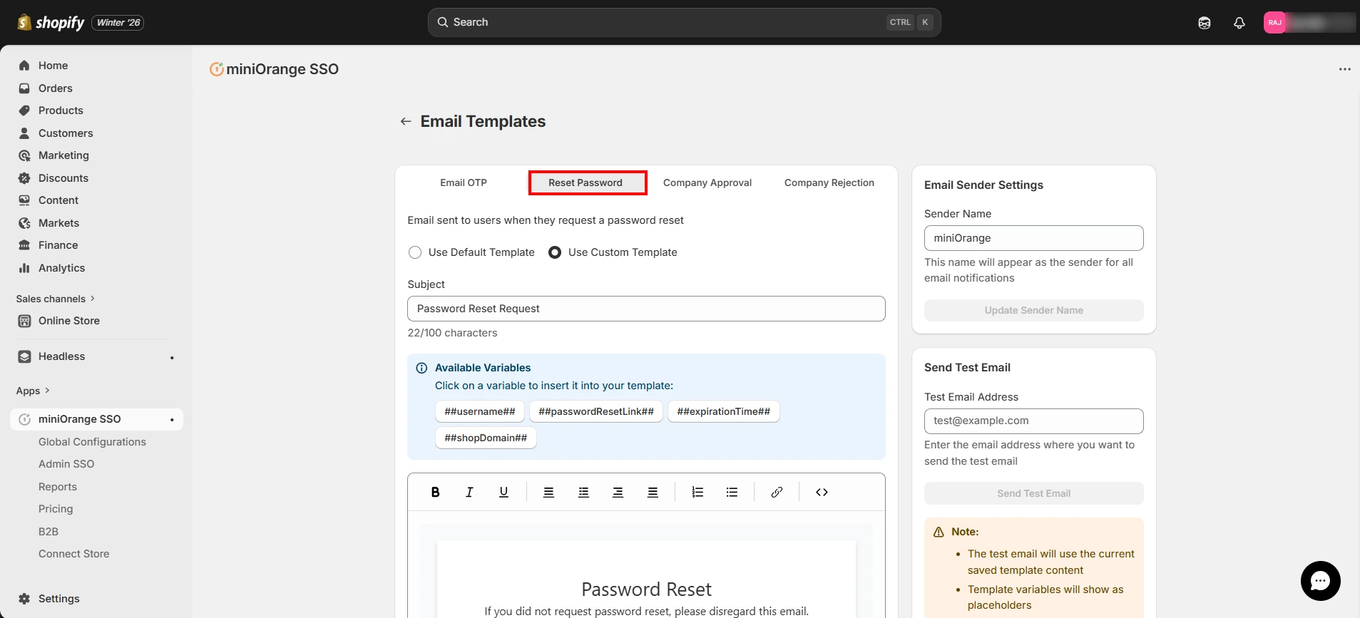 Customize Reset Password Template
