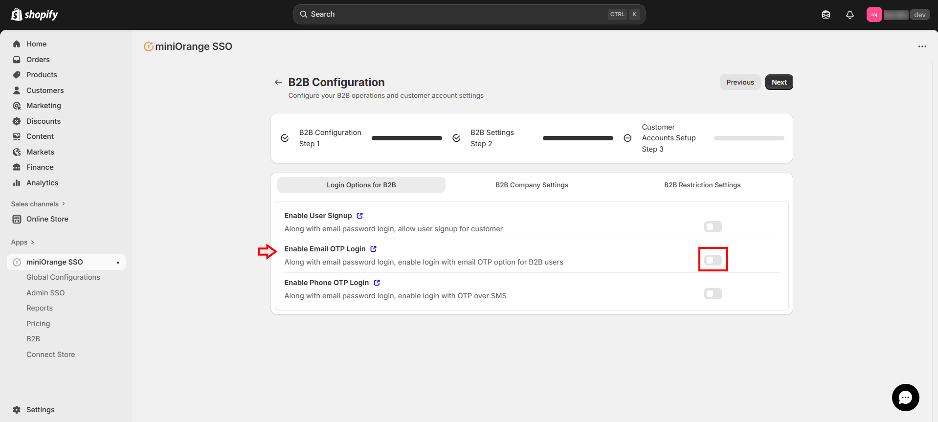 Enable Email OTP Login