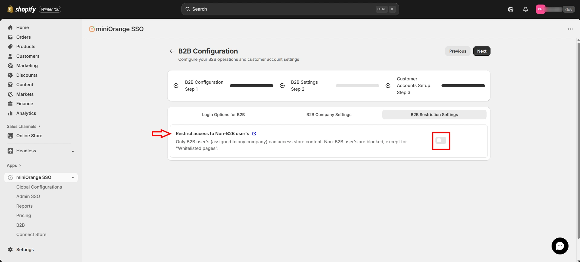 Enable Restrict Access to Non-B2B Users