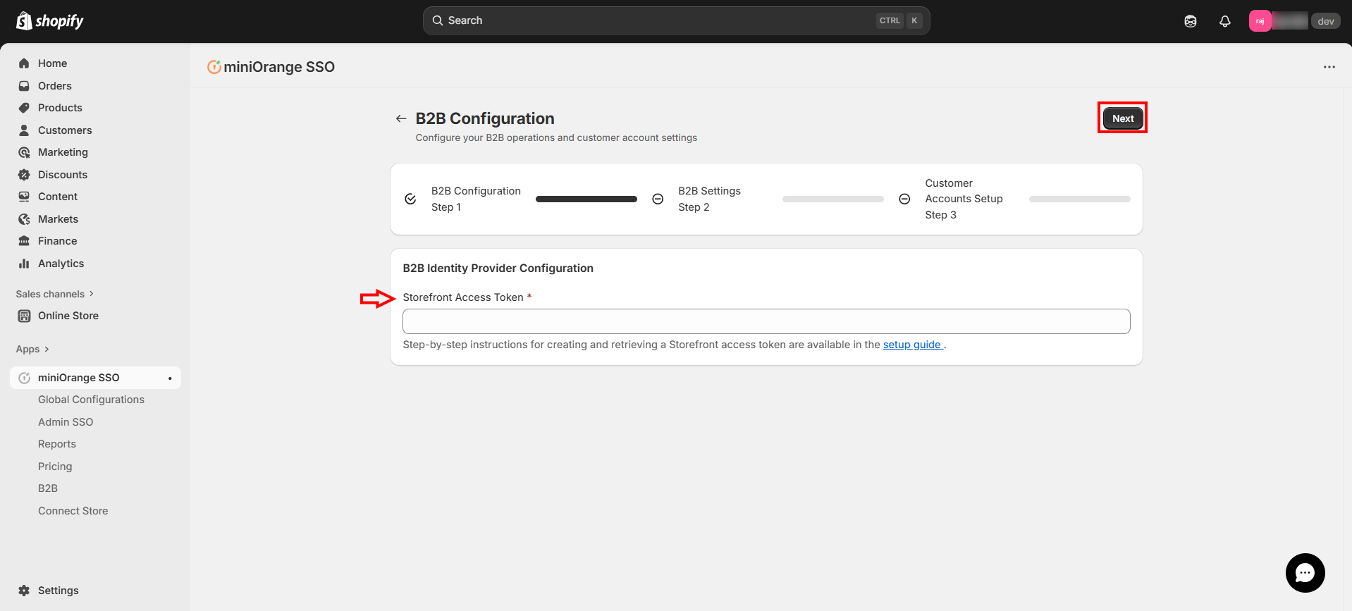 Enter Storefront Acces Token