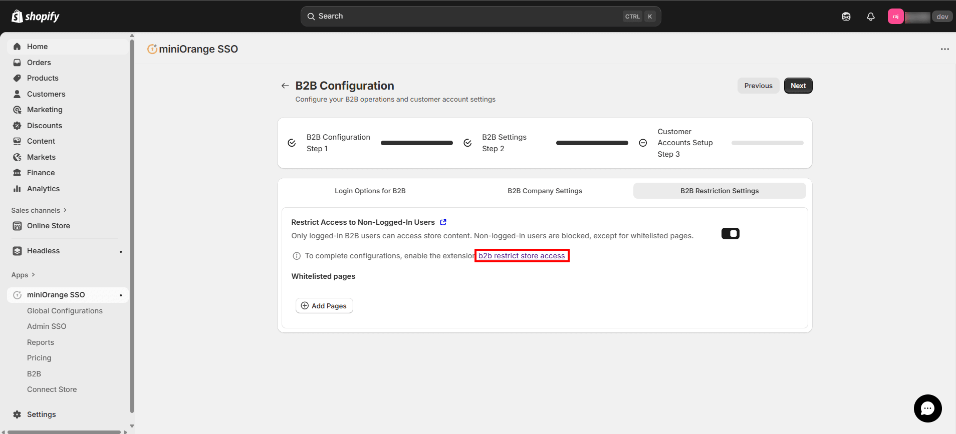 Shopify B2B Enable b2b restrict store access Extension