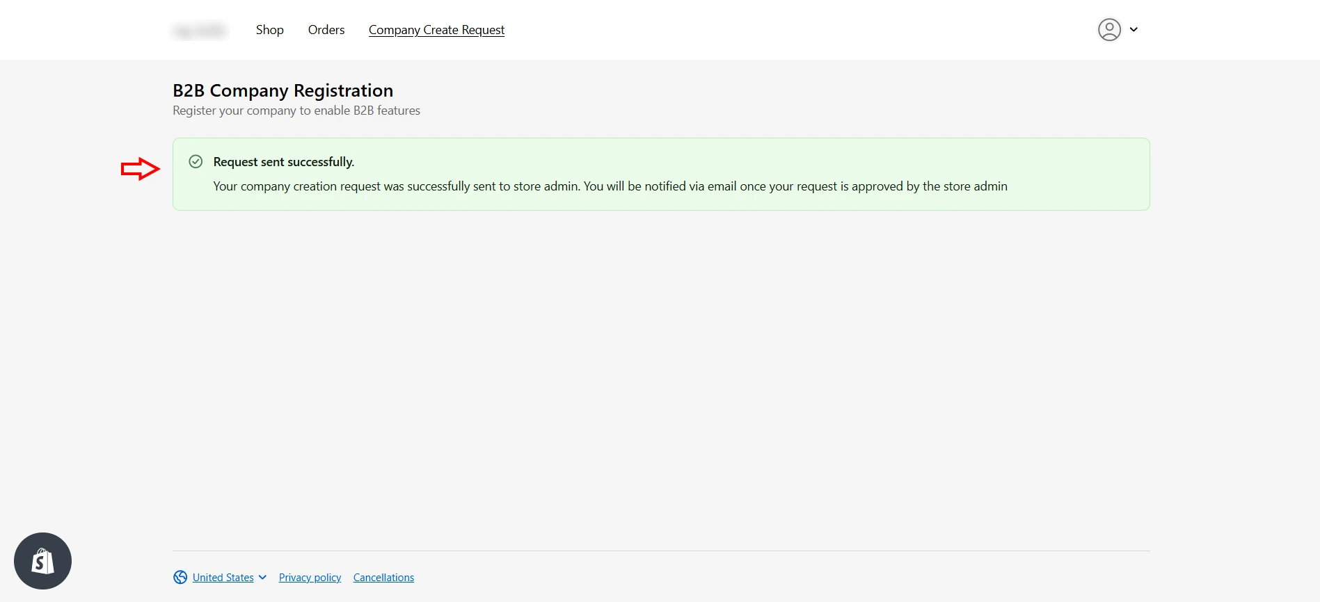 Shopify B2B Successful Registration