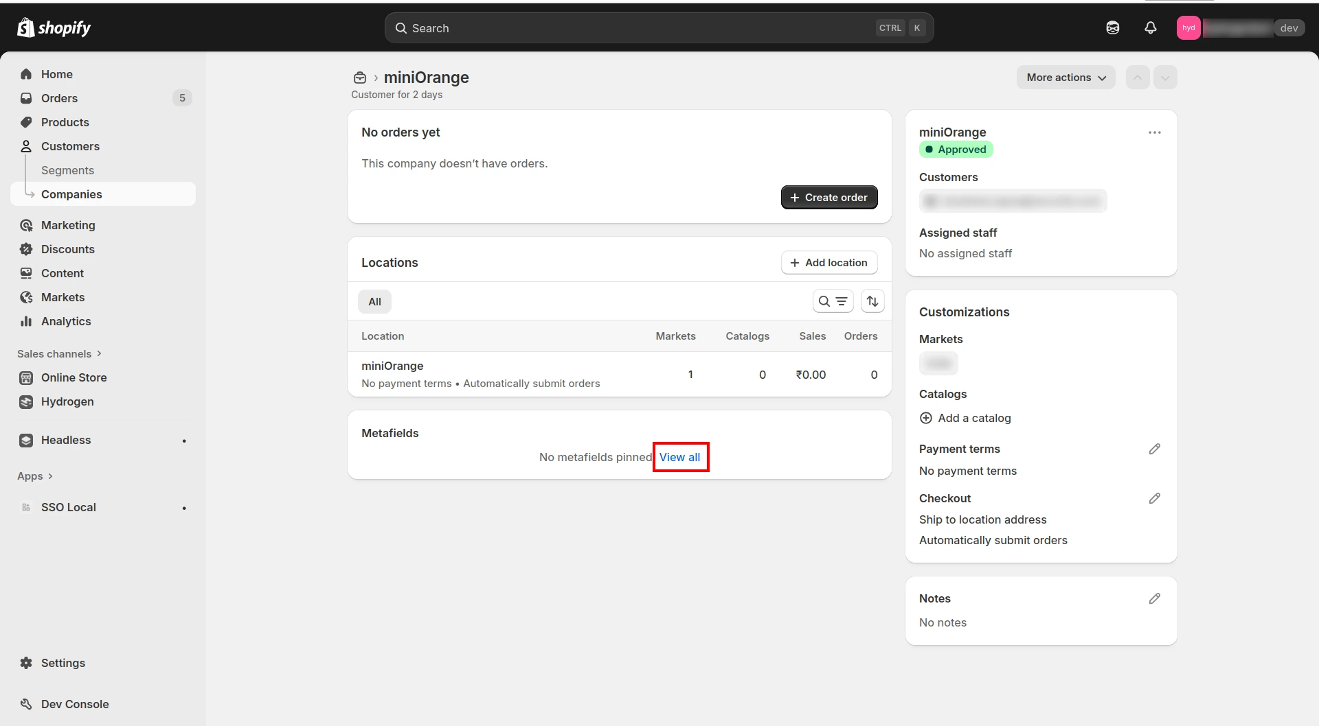 Shopify B2B View Metafields