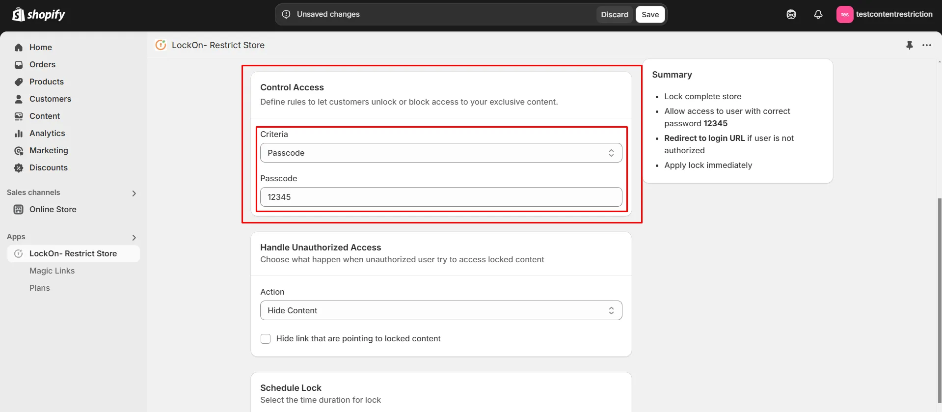 Passcode access to Store