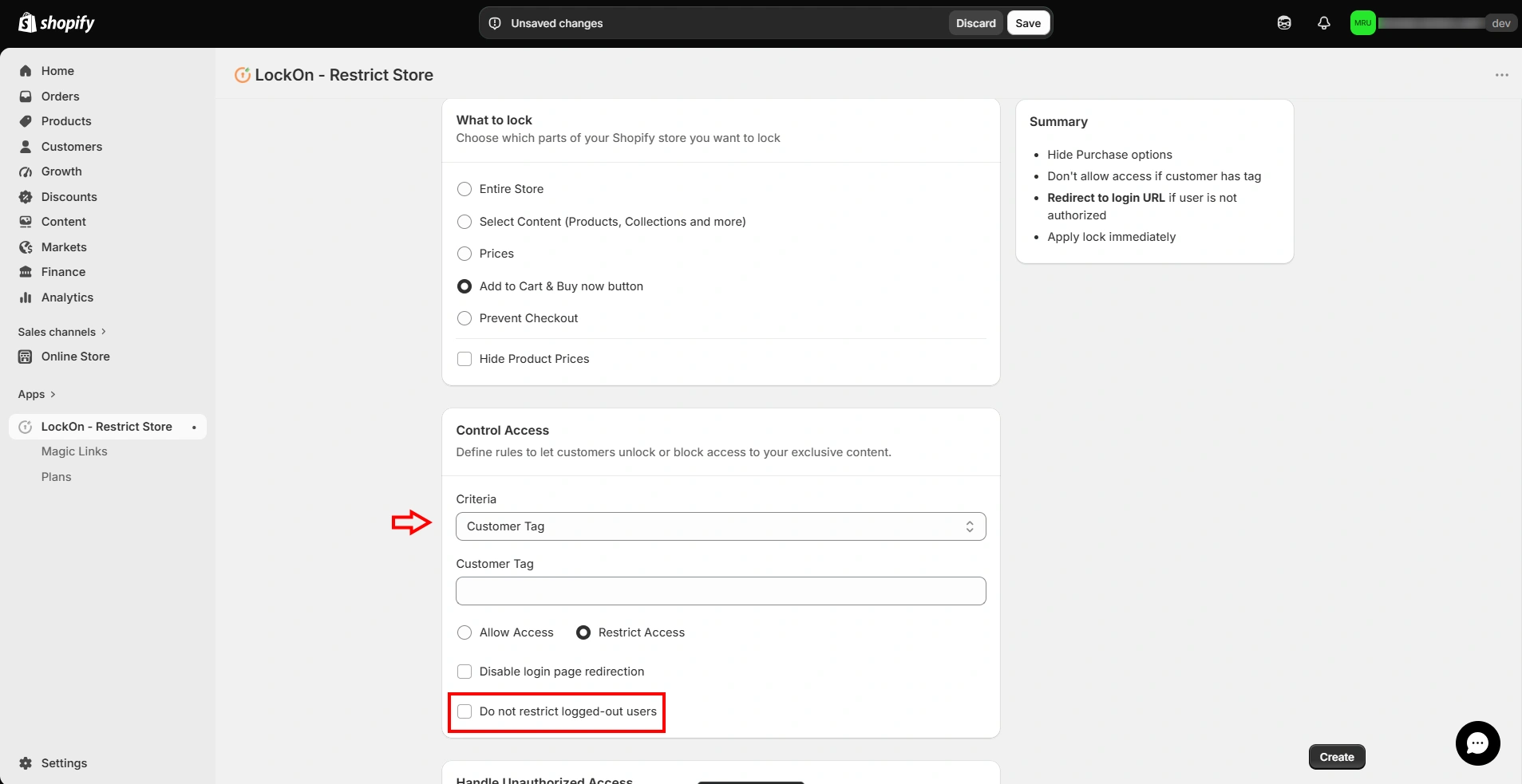 Shopify LockOn - Do not restrict logged-out users