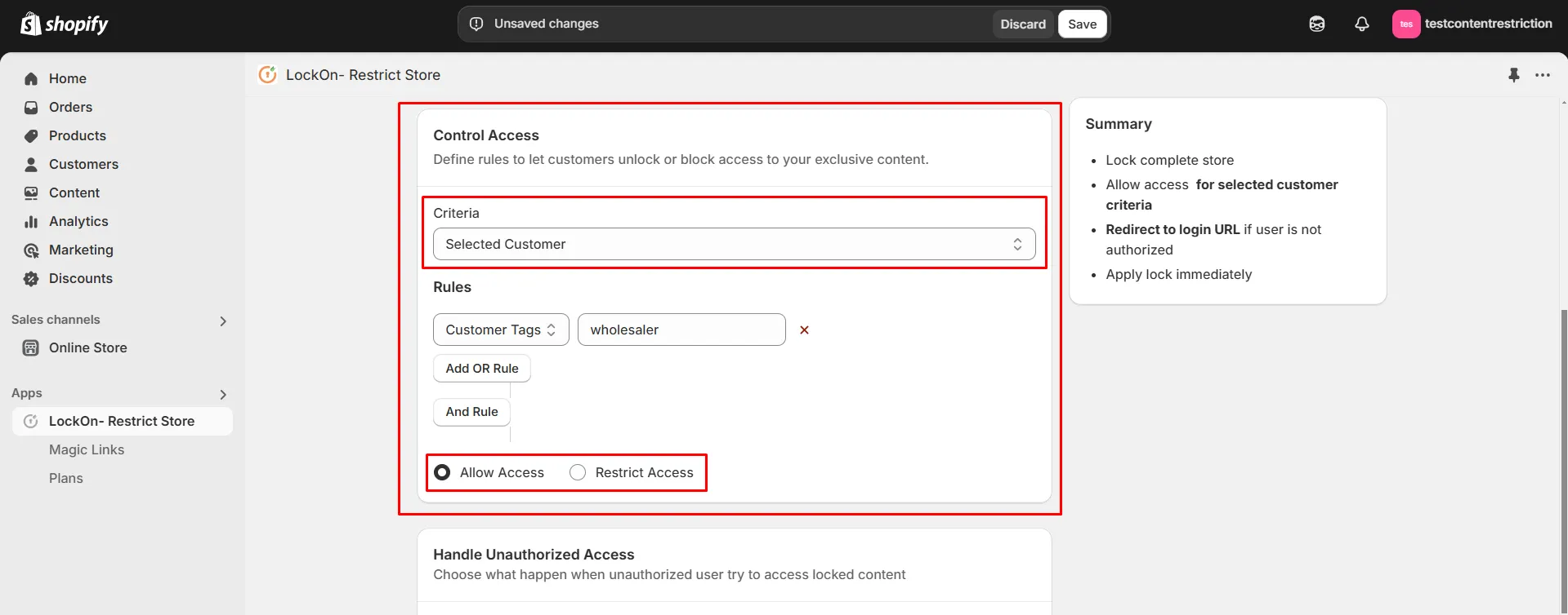 Selected Customer criteria