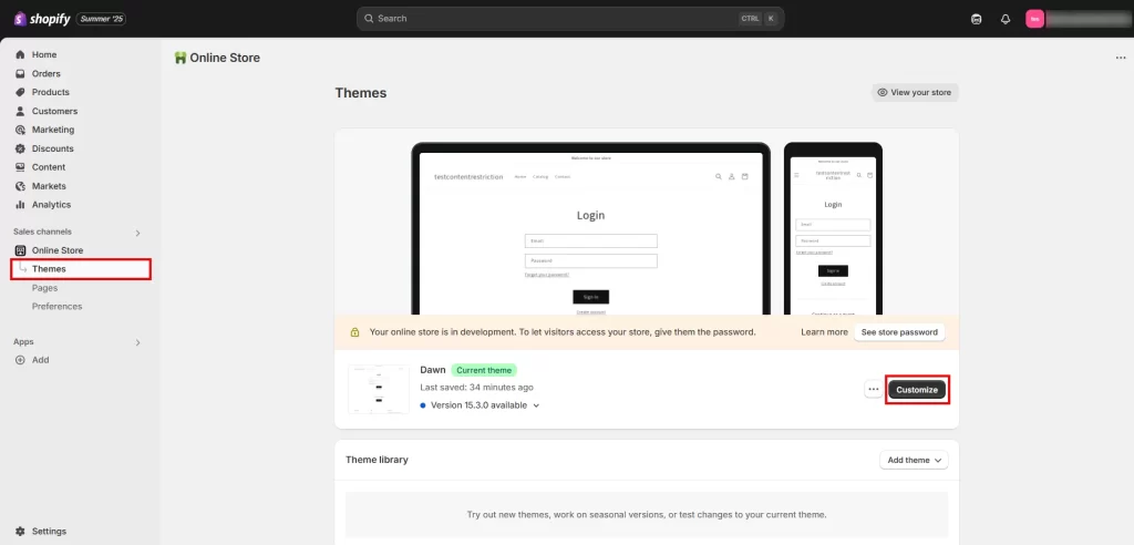 click customize button