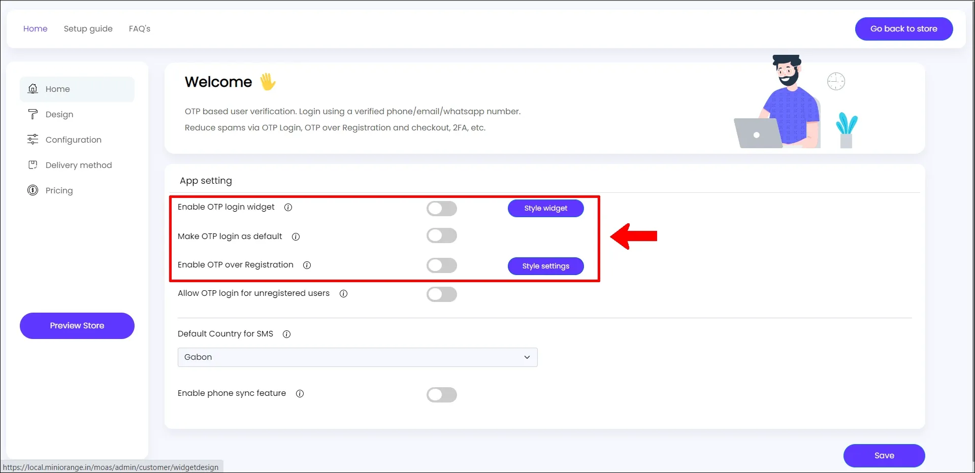 Old Themes OTP Login options