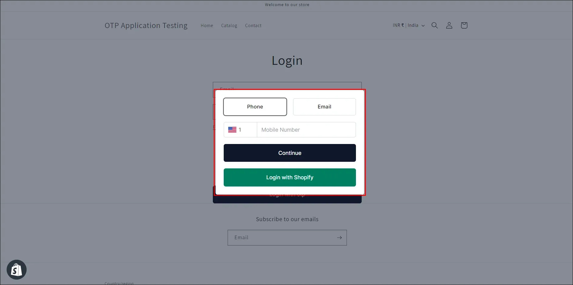 Login with OTP as Popup option