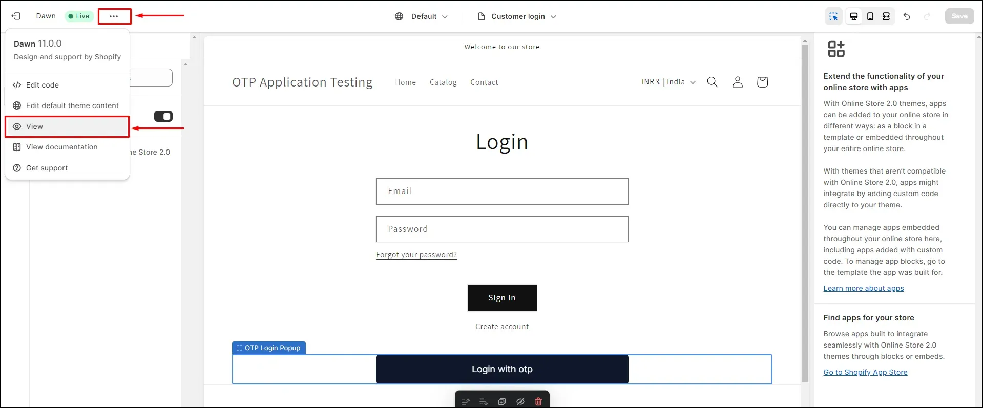 Login with OTP button end users