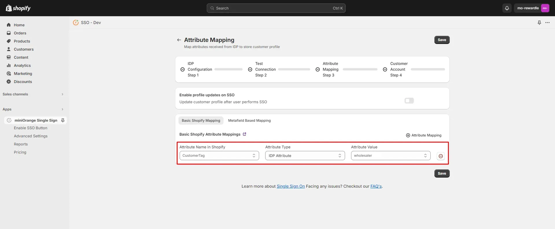 Configure Attribute Mapping in Shopify