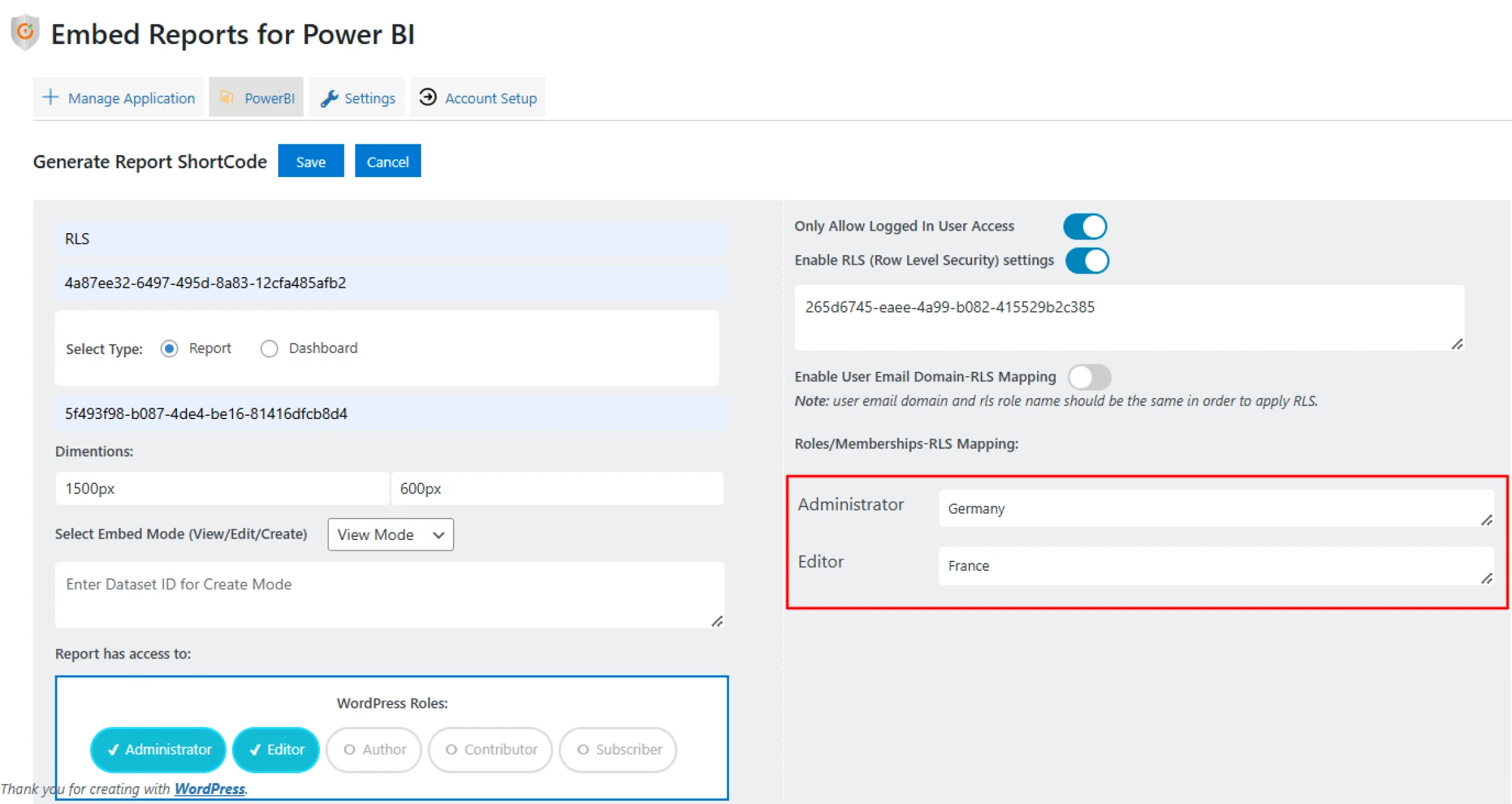 Enter Corresponding RLS Role