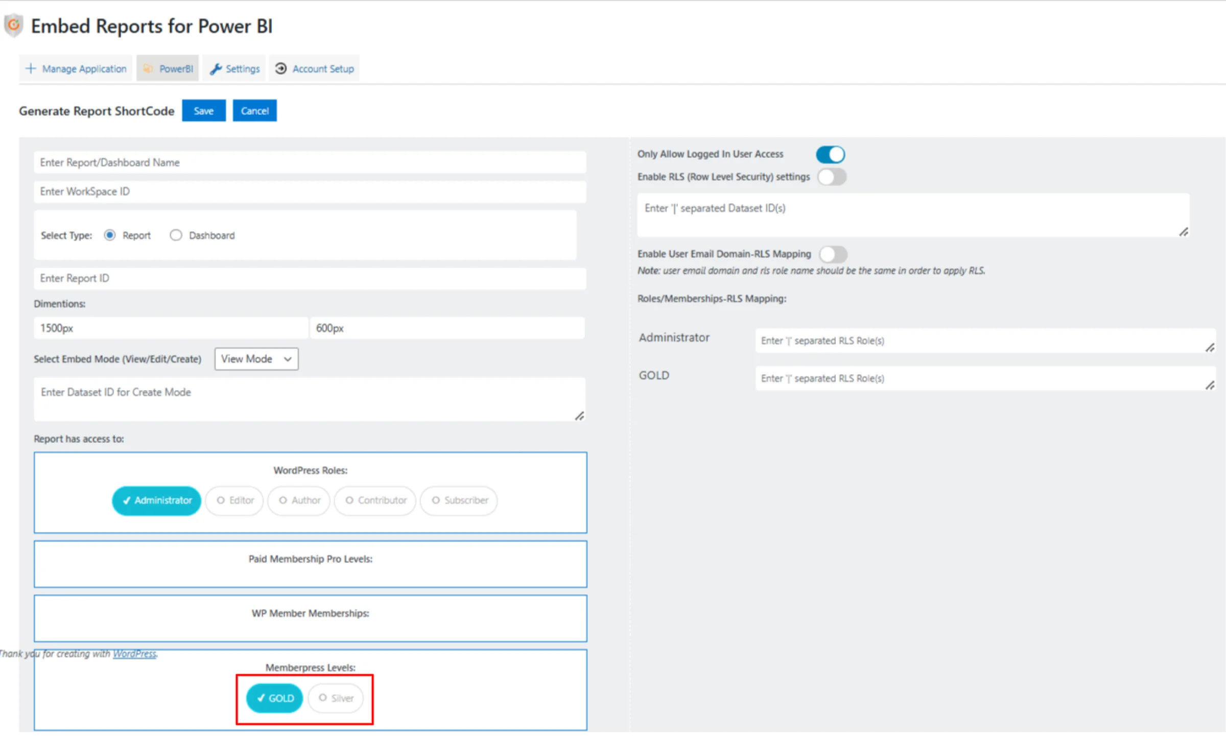 Select Membership Levels to Provide Access to Report