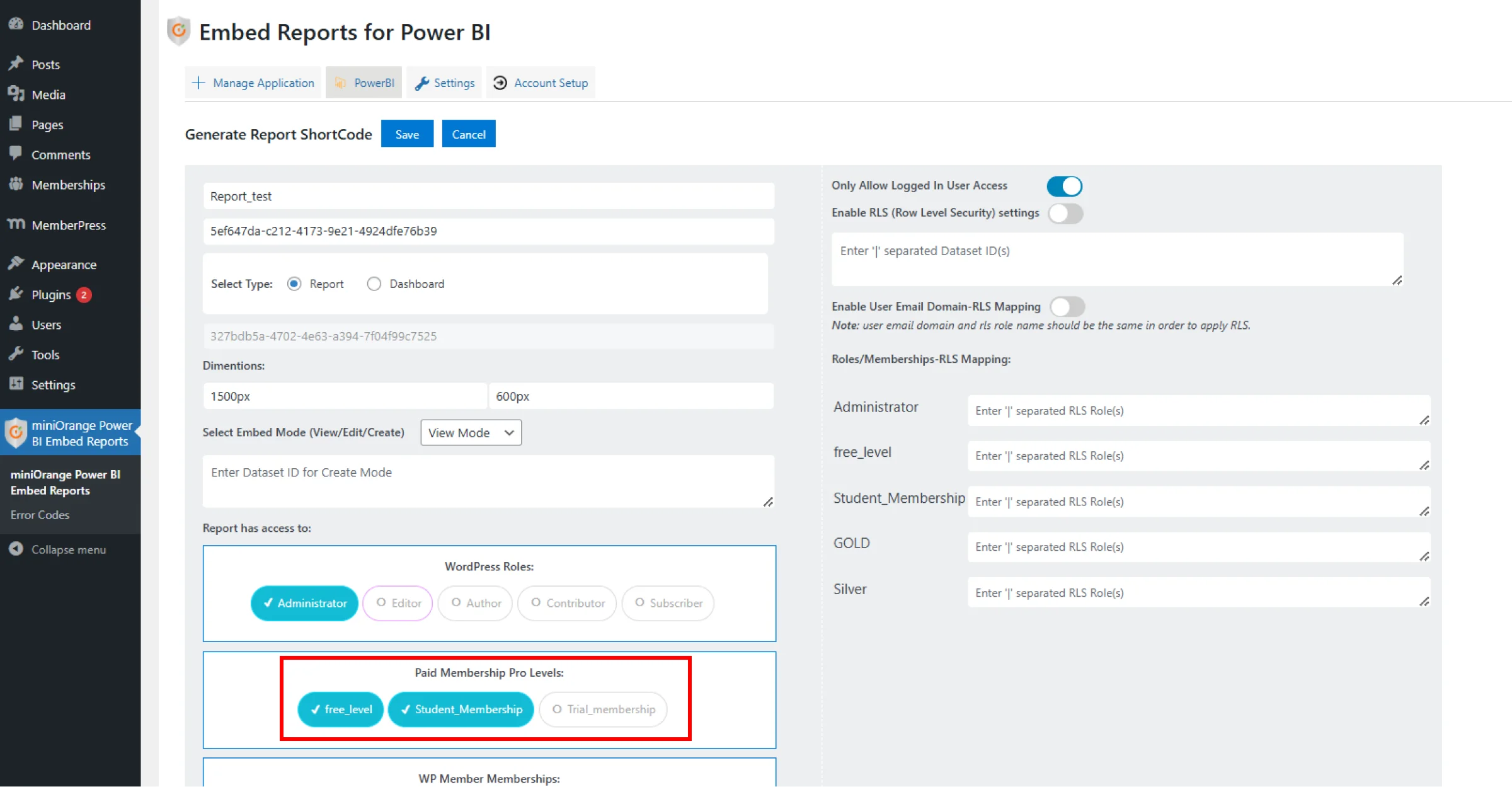 Select Membership Levels to Provide Access to Report