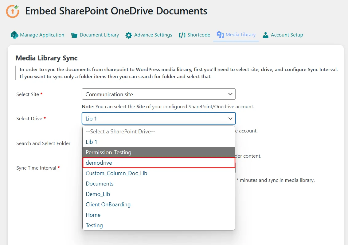 Select SharePoint Drive