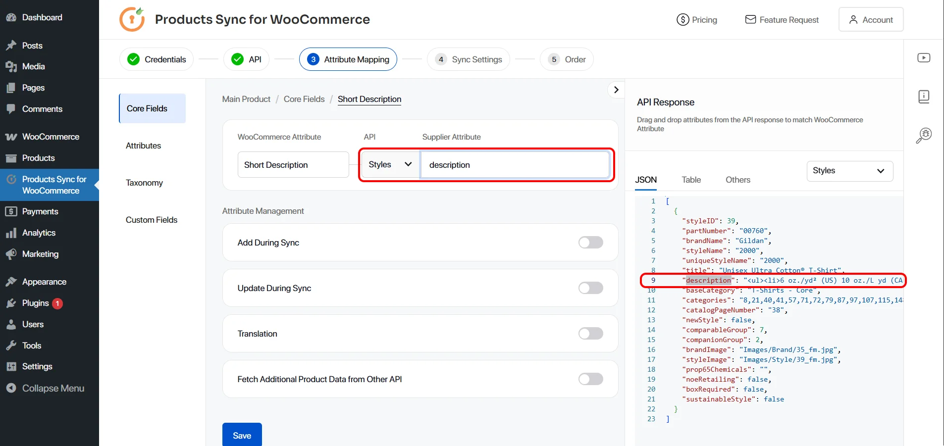 woocommerce sync attr map add styles