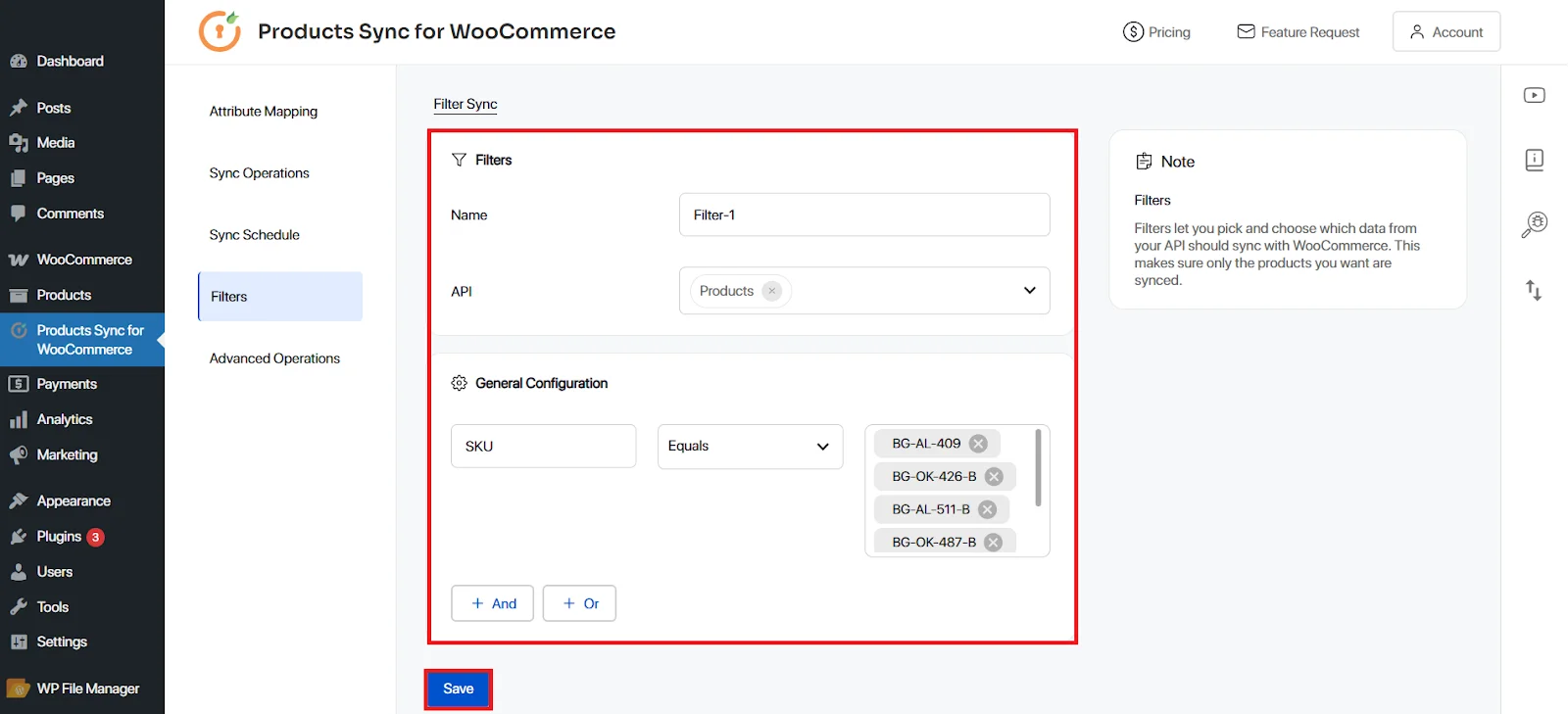 woocommerce sync filtering