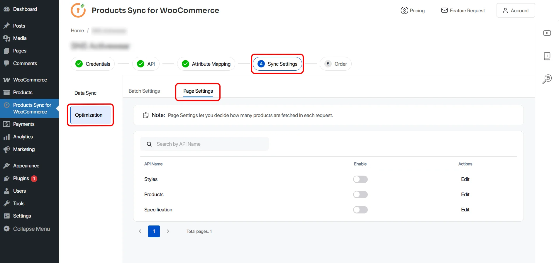 woocommerce sync goto page settings