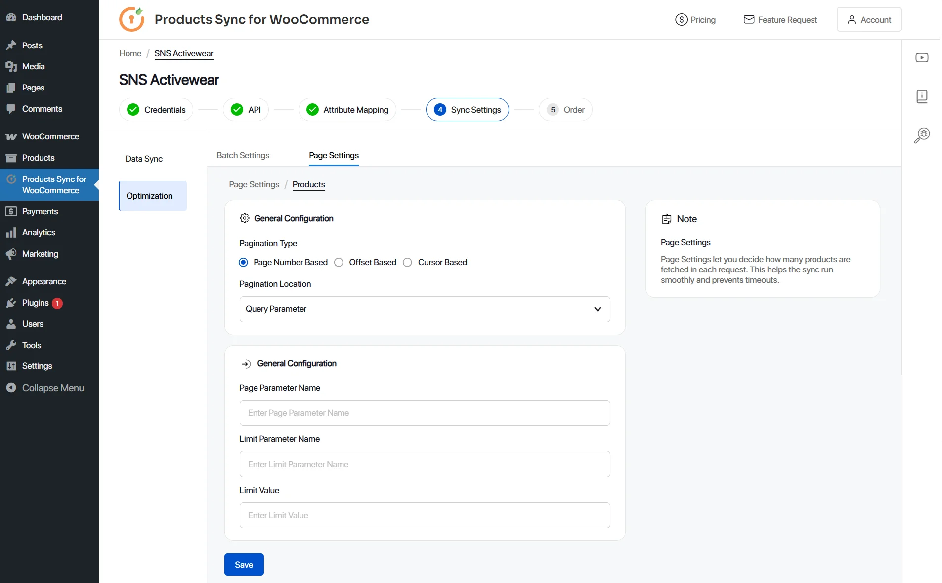 woocommerce sync page settings add details