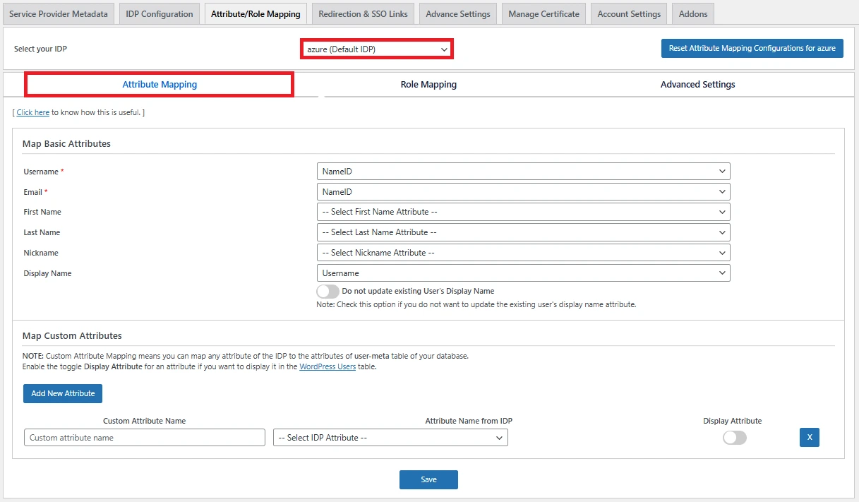 Attribute Mapping with Specific IDP