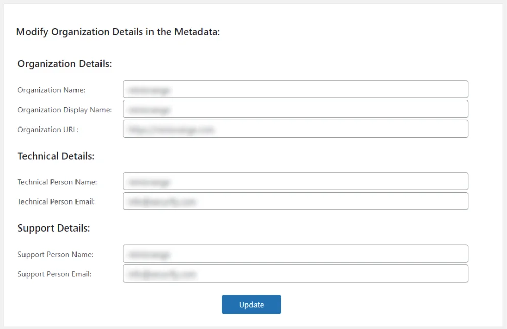 Modify Organization Details in the Metadata - Developer Docs