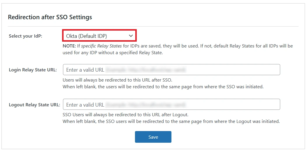 Redirection Relay State URL - Specific IDP